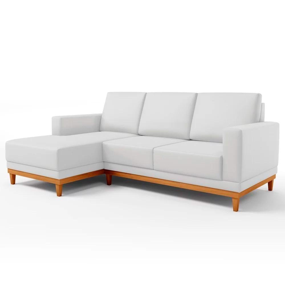 Sofá 3 Lugares 200cm Living Com Chaise Esquerdo Sala De Estar Kayrós D05 Sintético Branco - Mpozenato - 1