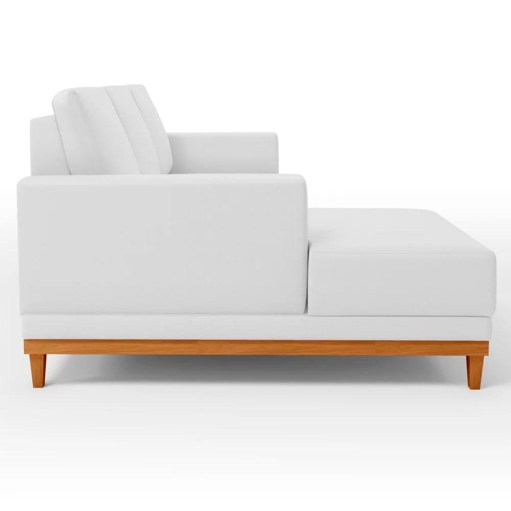 Sofá 3 Lugares 200cm Living Com Chaise Esquerdo Sala De Estar Kayrós D05 Sintético Branco - Mpozenato - 5