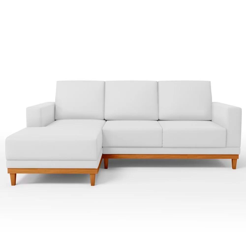 Sofá 3 Lugares 200cm Living Com Chaise Esquerdo Sala De Estar Kayrós D05 Sintético Branco - Mpozenato - 6
