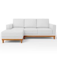 Sofá 3 Lugares 200cm Living Com Chaise Esquerdo Sala De Estar Kayrós D05 Sintético Branco - Mpozenato - 6