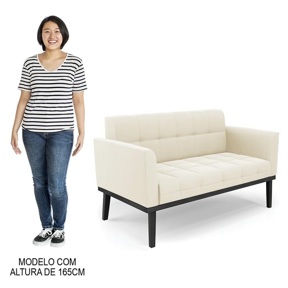 Sofá Namoradeira E 2 Poltronas Base Madeira Preto Ana Veludo Bege - Ibiza - 6