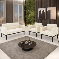 Sofá Namoradeira E 2 Poltronas Base Madeira Preto Ana Veludo Bege - Ibiza - 2