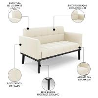 Sofá Namoradeira E 2 Poltronas Base Madeira Preto Ana Veludo Bege - Ibiza - 3