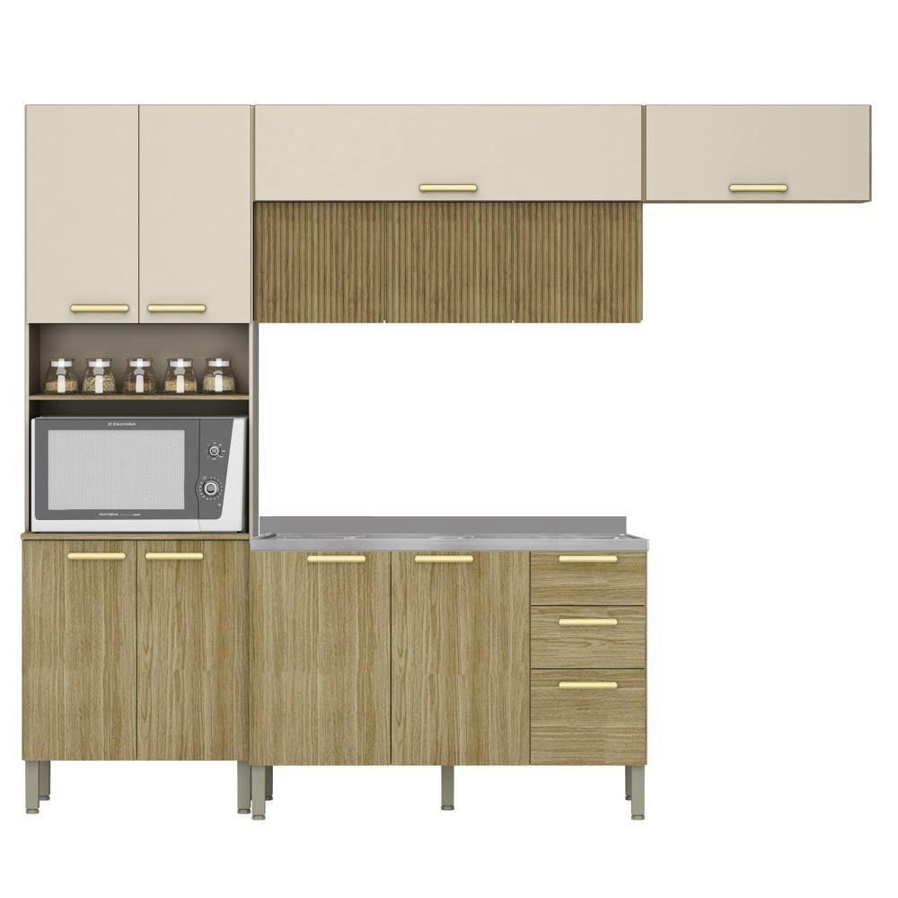 Armário De Cozinha 5 Peças Urban02 Balcão Com Pia 120cm Z06 Freijó/vanilla - Mpozenato - 1