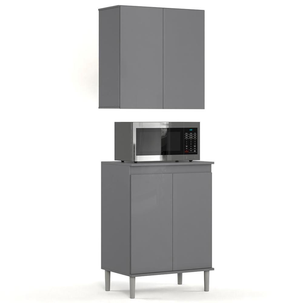 Armário De Cozinha Aéreo E Balcão Com Tampo Italy Cinza - Ej Móveis - 1