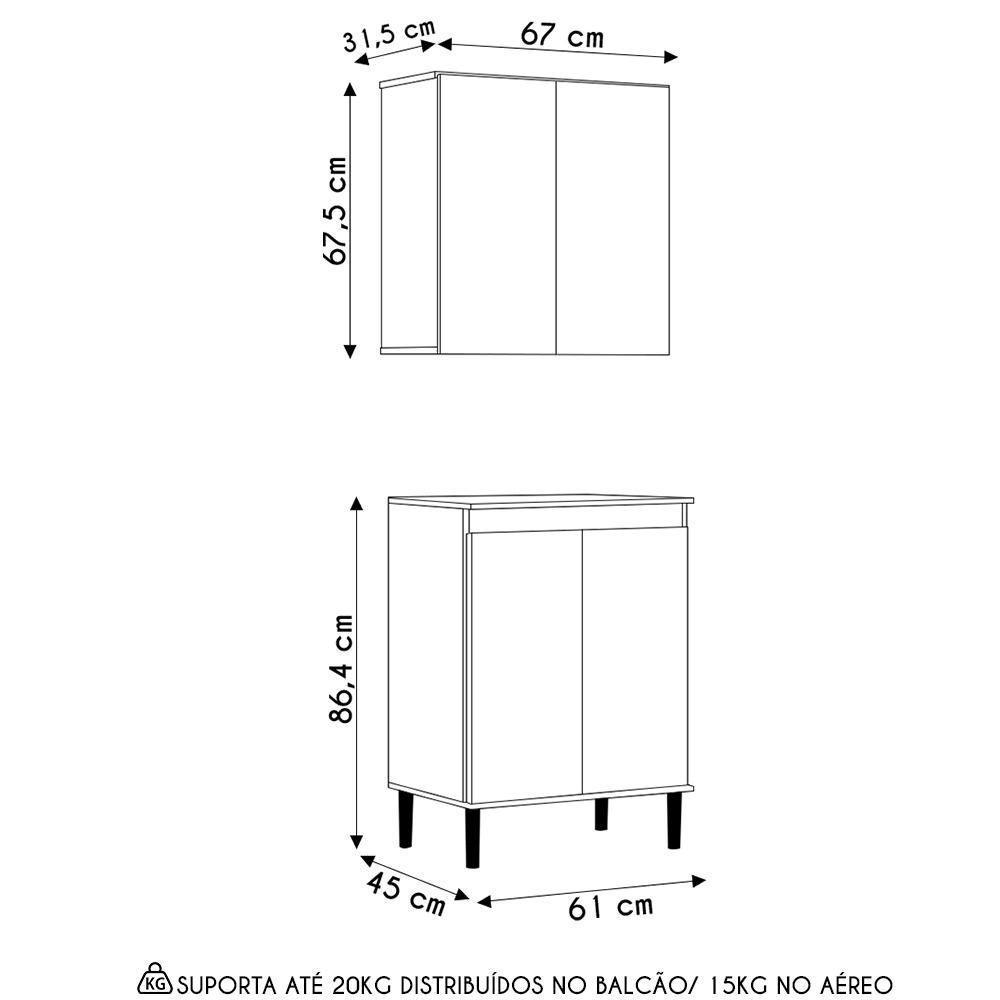 Armário De Cozinha Aéreo E Balcão Com Tampo Italy Cinza - Ej Móveis - 4
