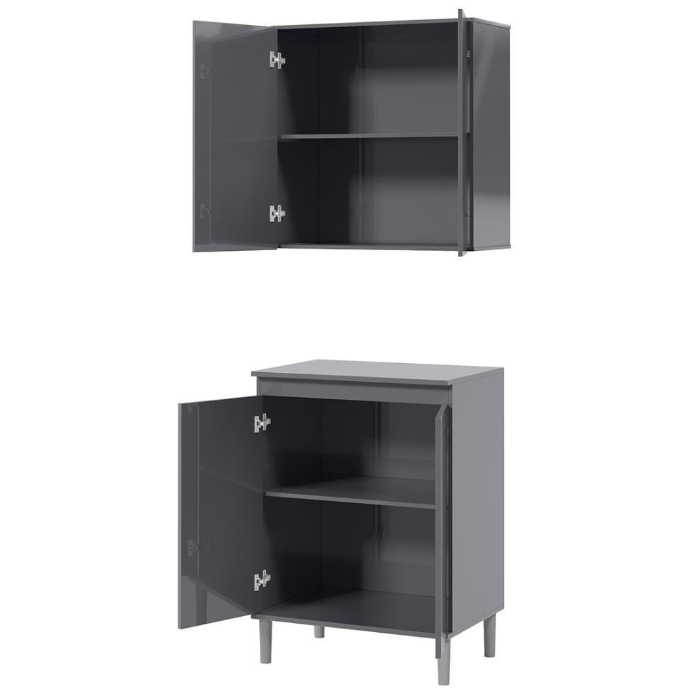 Armário De Cozinha Aéreo E Balcão Com Tampo Italy Cinza - Ej Móveis - 6