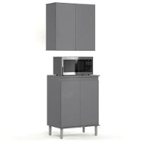 Armário De Cozinha Aéreo E Balcão Com Tampo Italy Cinza - Ej Móveis - 1