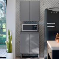 Armário De Cozinha Aéreo E Balcão Com Tampo Italy Cinza - Ej Móveis - 2