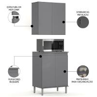 Armário De Cozinha Aéreo E Balcão Com Tampo Italy Cinza - Ej Móveis - 3