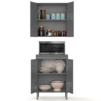 Armário De Cozinha Aéreo E Balcão Com Tampo Italy Cinza - Ej Móveis - 5