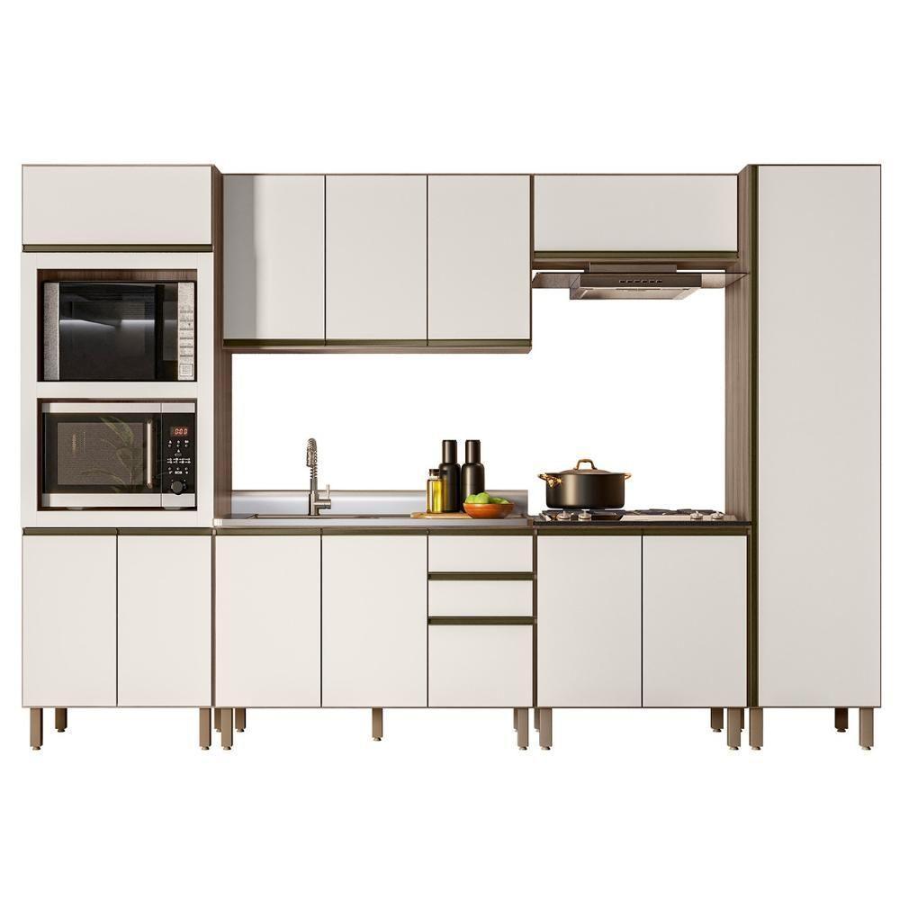 Armário De Cozinha 6 Peças Com Pia 120cm Jessy N03 Carvalho/off - Mpozenato - 1