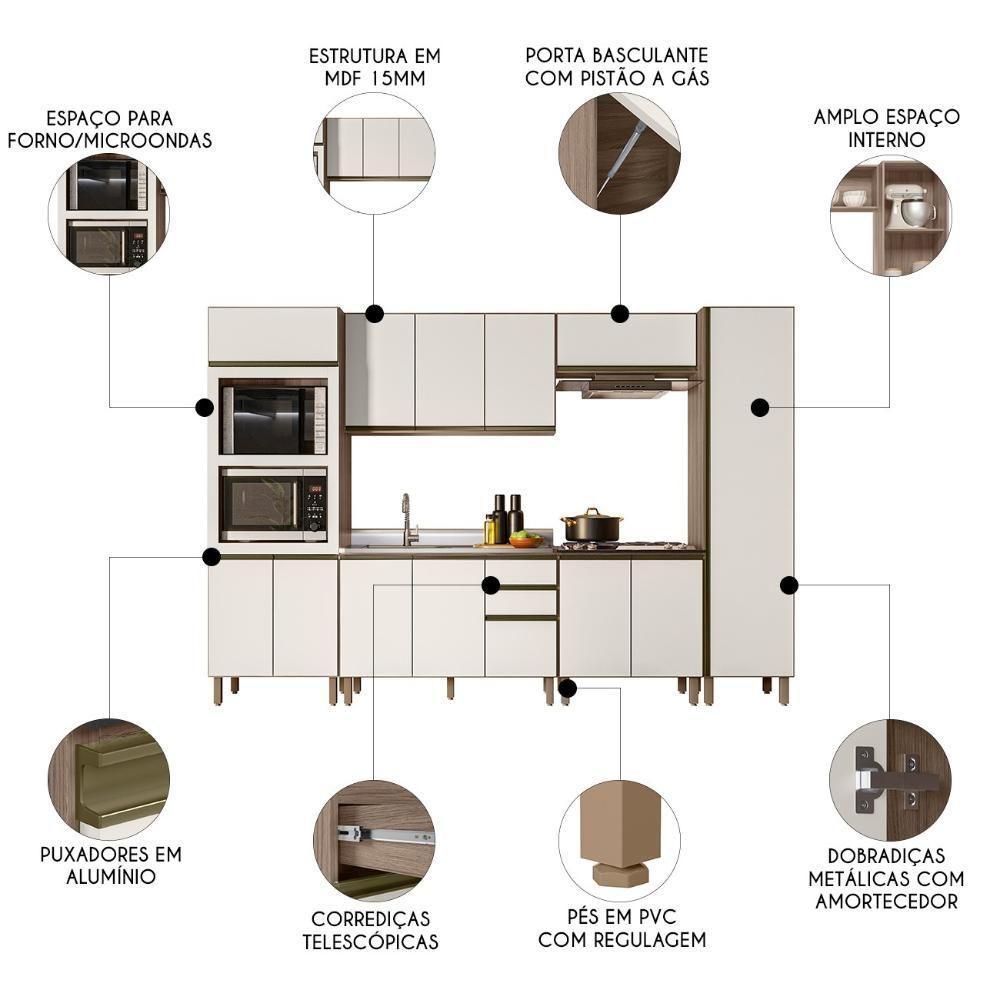 Armário De Cozinha 6 Peças Com Pia 120cm Jessy N03 Carvalho/off - Mpozenato - 3
