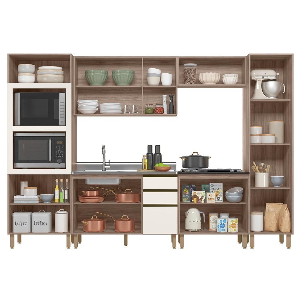 Armário De Cozinha 6 Peças Com Pia 120cm Jessy N03 Carvalho/off - Mpozenato - 5