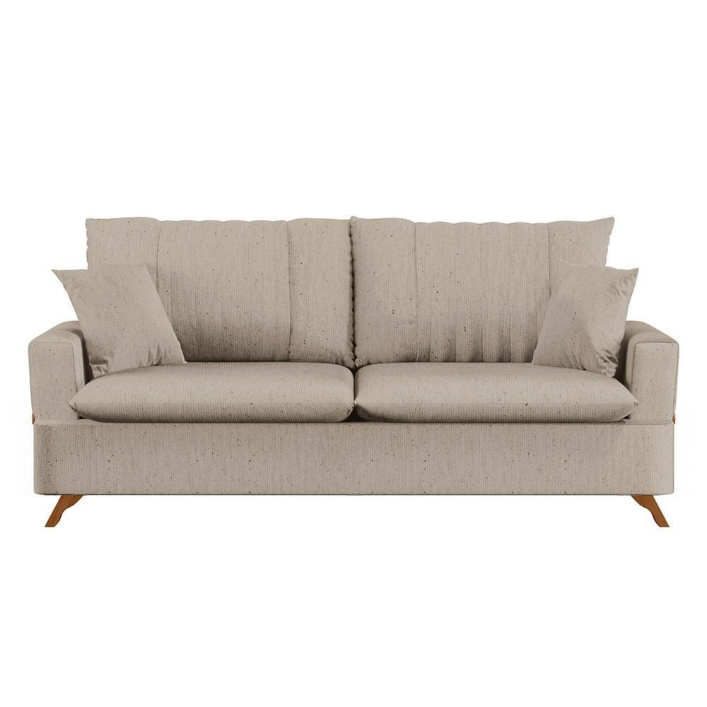Sofá 160cm 2 Lugares Com Almofadas Pés Curvos Veras Linho D05 Bege - Mpozenato - 5