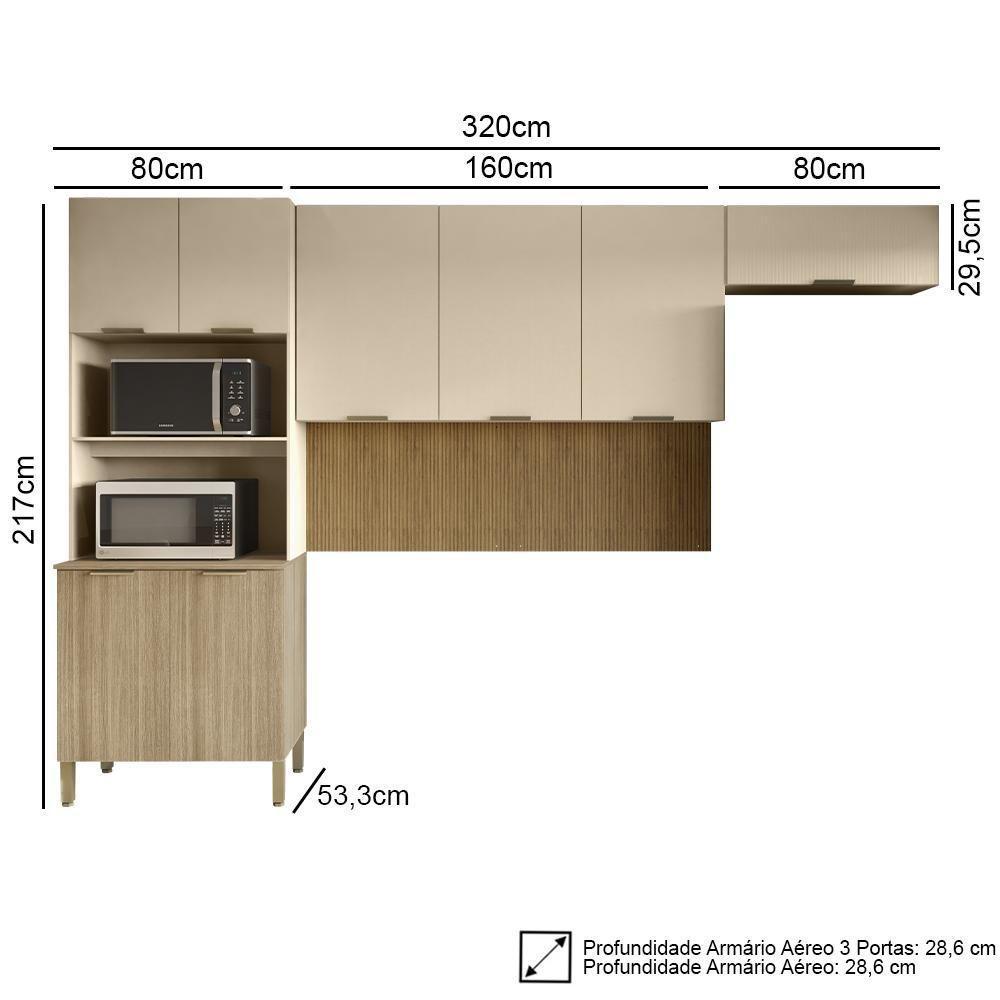 Armário De Cozinha Modulada 3 Peças Charm01 Z06 Freijó/vanilla - Mpozenato - 4