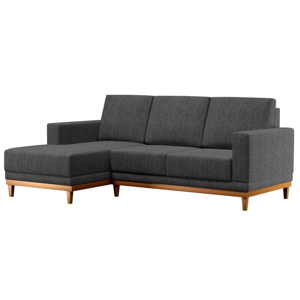 Sofá Living 200cm 3 Lugares Com Chaise Esquerdo Kayrós D05 Linho Chumbo - Mpozenato - 1