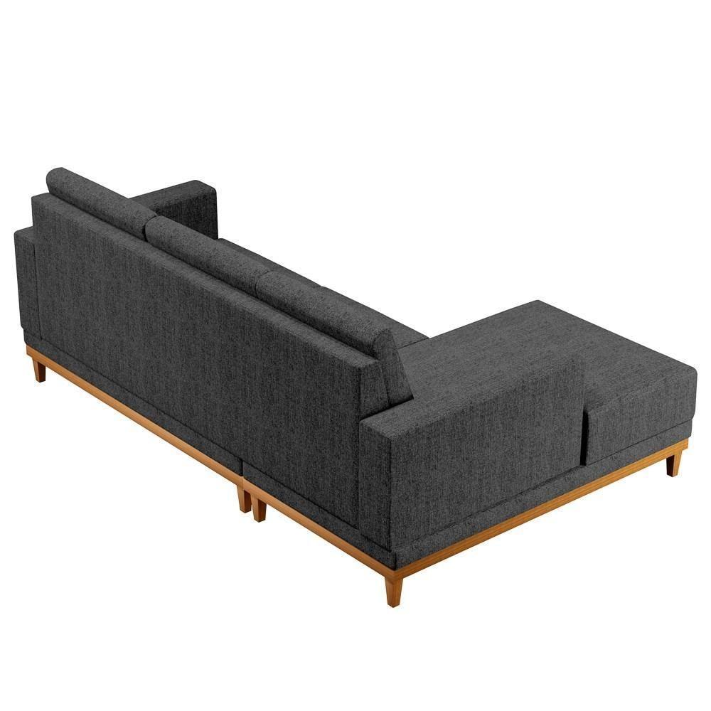 Sofá Living 200cm 3 Lugares Com Chaise Esquerdo Kayrós D05 Linho Chumbo - Mpozenato - 5