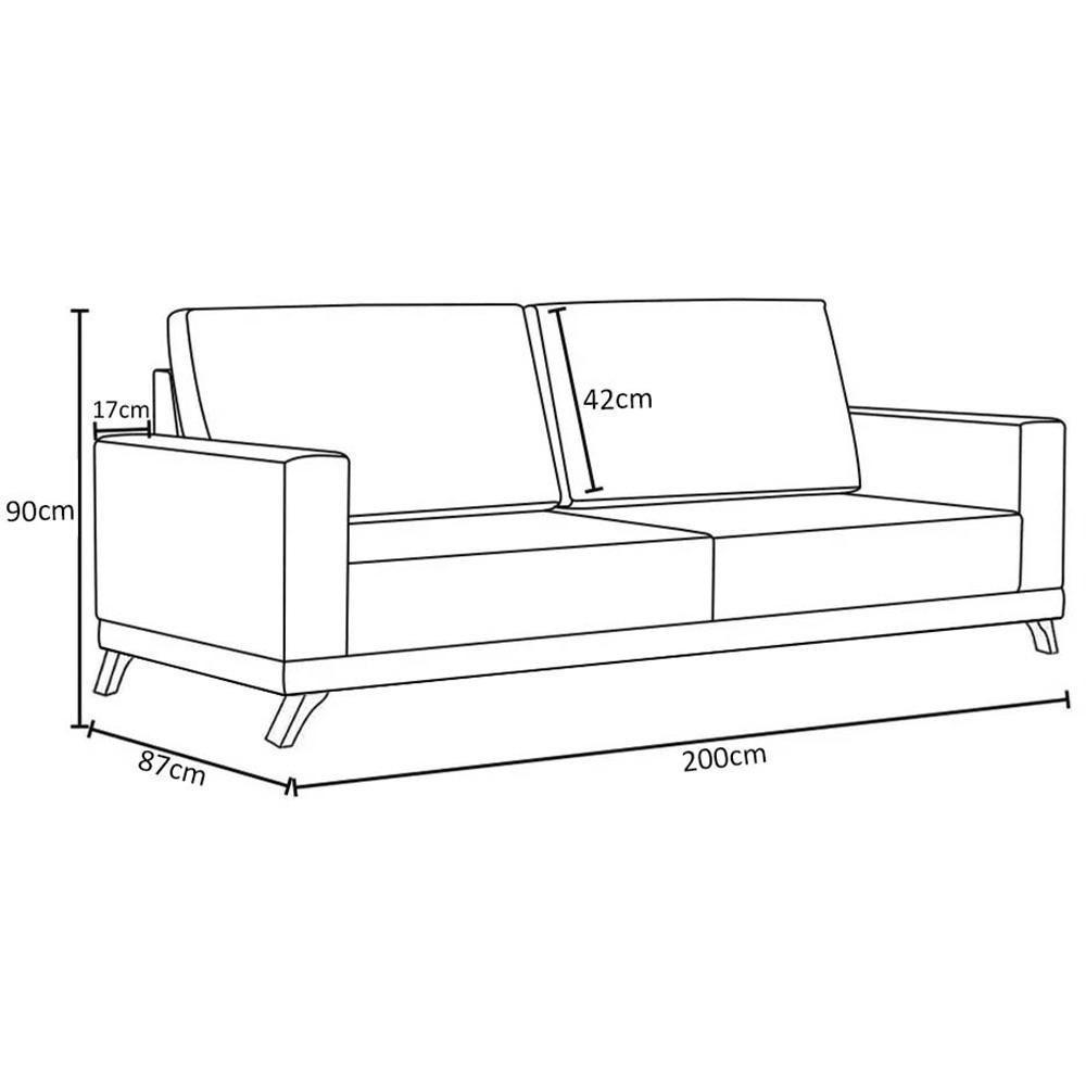 Sofá 3 Lugares 200cm Living Pés Curvos Santi D05 Suede Cinza - Mpozenato - 4