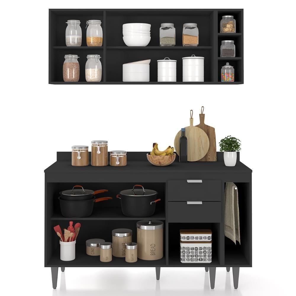 Armário De Cozinha Com Tampo Cp08 140cm Pérola Preto Z34 - Mpozenato - 5