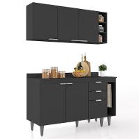 Armário De Cozinha Com Tampo Cp08 140cm Pérola Preto Z34 - Mpozenato - 1