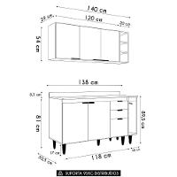 Armário De Cozinha Com Tampo Cp08 140cm Pérola Preto Z34 - Mpozenato
