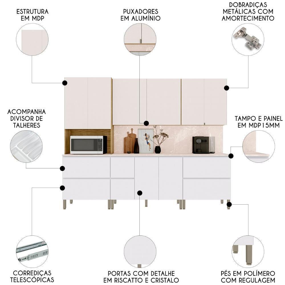 Armário De Cozinha Cp03 Com Tampo 120cm Minsk Z06 Branco/soft - Mpozenato - 3