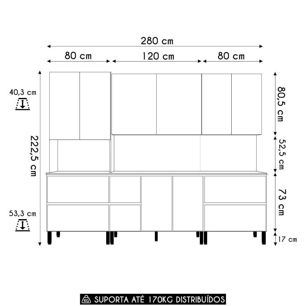 Armário De Cozinha Cp03 Com Tampo 120cm Minsk Z06 Branco/soft - Mpozenato - 4