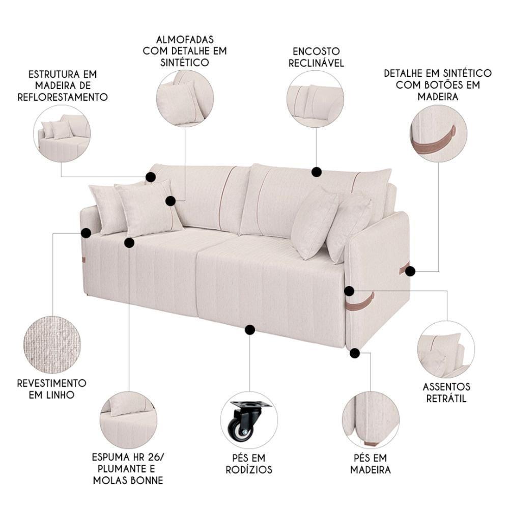 Sofá Cama Retrátil 160cm Essence D05 Linho Cru/camel - Mpozenato - 3