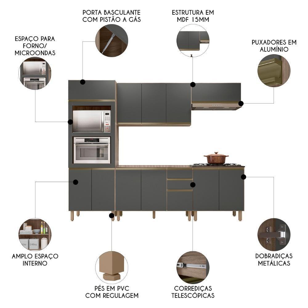 Armário De Cozinha 5 Peças Sem Tampo Jany N03 Carvalho/grafite - Mpozenato - 3