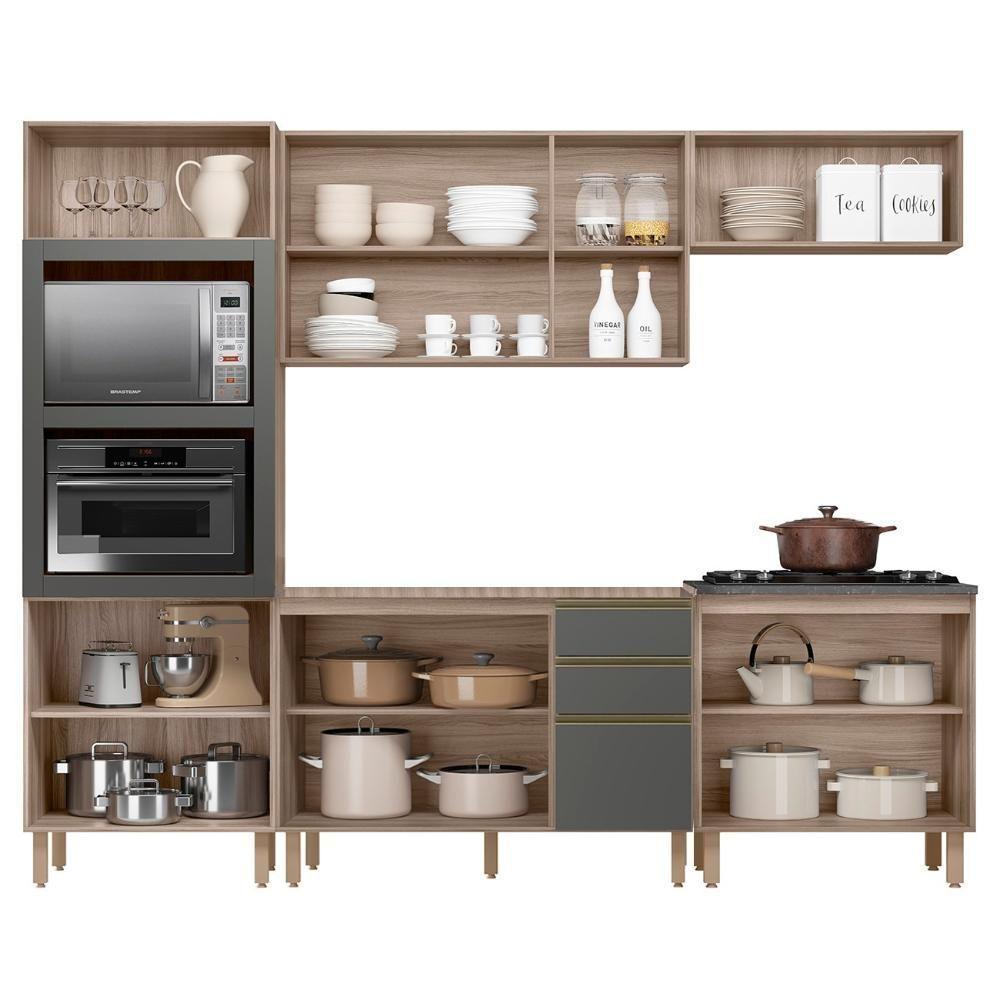 Armário De Cozinha 5 Peças Sem Tampo Jany N03 Carvalho/grafite - Mpozenato - 5