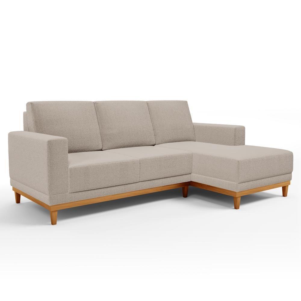 Sofá Living 200cm 3 Lugares Com Chaise Direito Kayrós D05 Boucle Bege - Mpozenato - 1