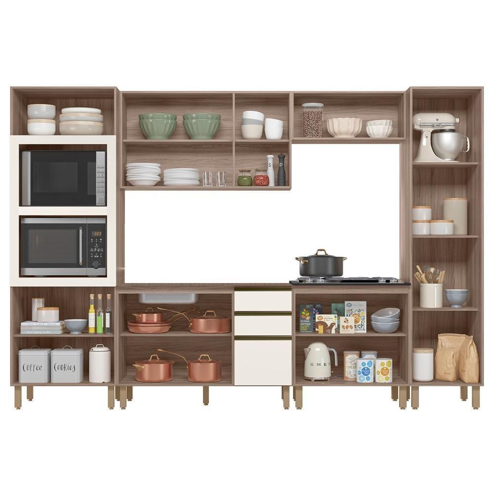 Armário De Cozinha 6 Peças Sem Tampo Jessy N03 Carvalho/off - Mpozenato - 4