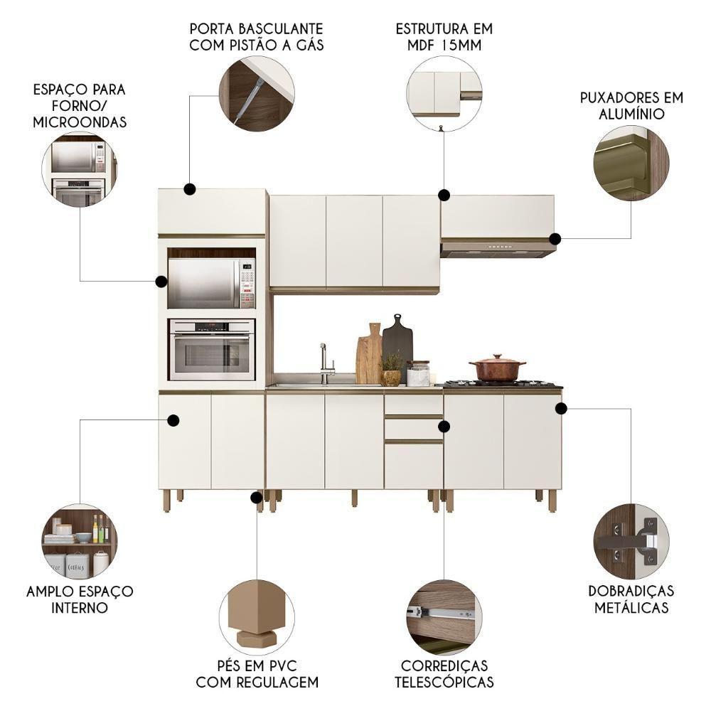 Armário De Cozinha 5 Peças Com Pia 120cm Jany N03 Carvalho/off - Mpozenato - 3