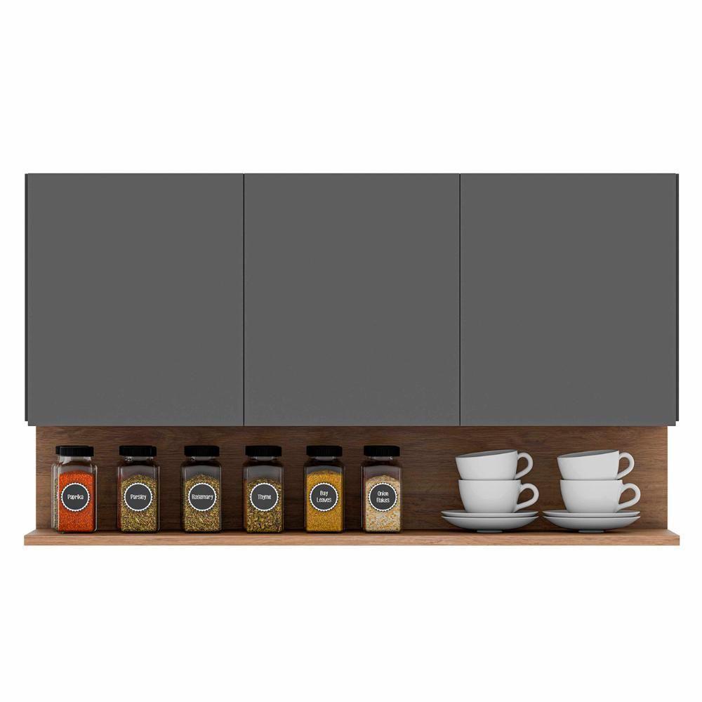 Armário De Cozinha Aéreo 118cm 3 Portas Duda Z34 Grafite/freijó - Mpozenato - 6