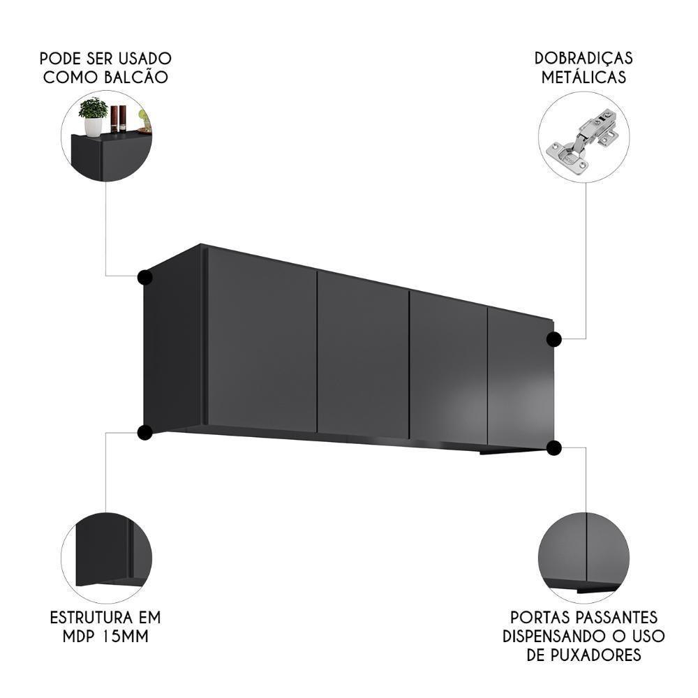 Armário De Cozinha Aéreo 118cm 4 Portas Monna Grafite Z34 - Mpozenato - 4
