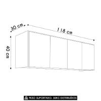 Armário De Cozinha Aéreo 118cm 4 Portas Monna Grafite Z34 - Mpozenato - 5