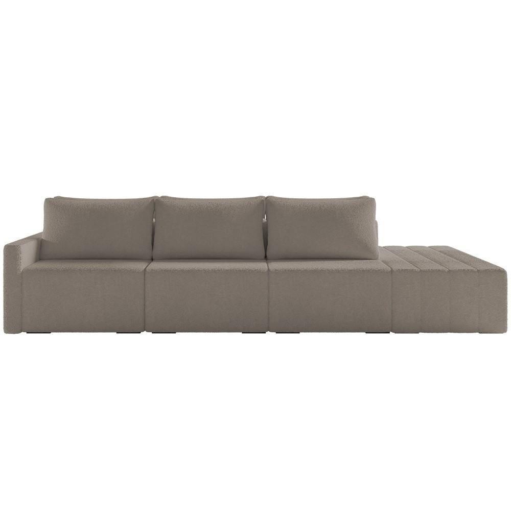 Sofá Ilha Modular Com Puff Para Sala Living 312cm Georgia K04 Bouclê Bege Escuro - Mpozenato - 7