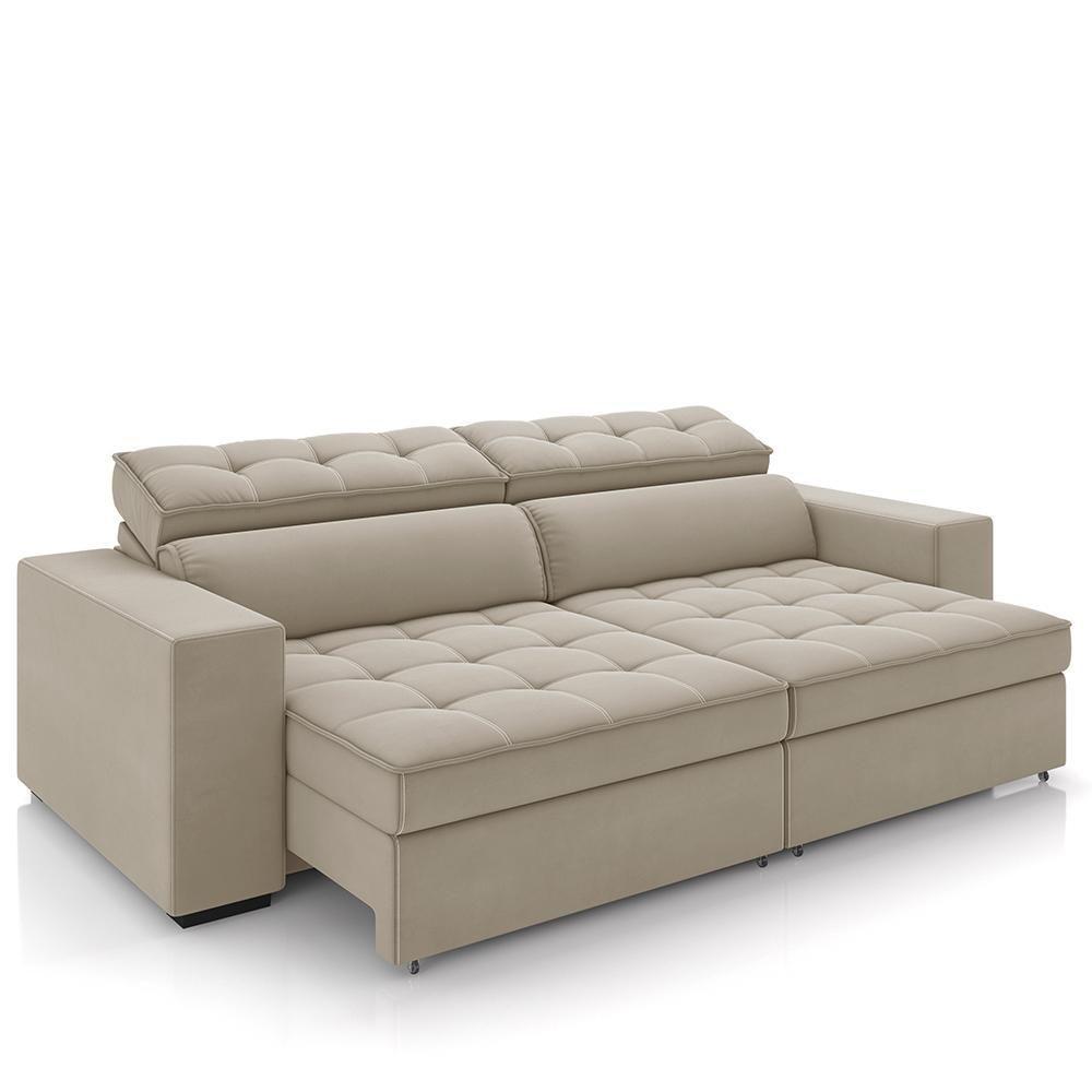 Sofá Retrátil Reclinável 3 Lugares 246cm Vick M22 Suede Bege - Mpozenato - 1
