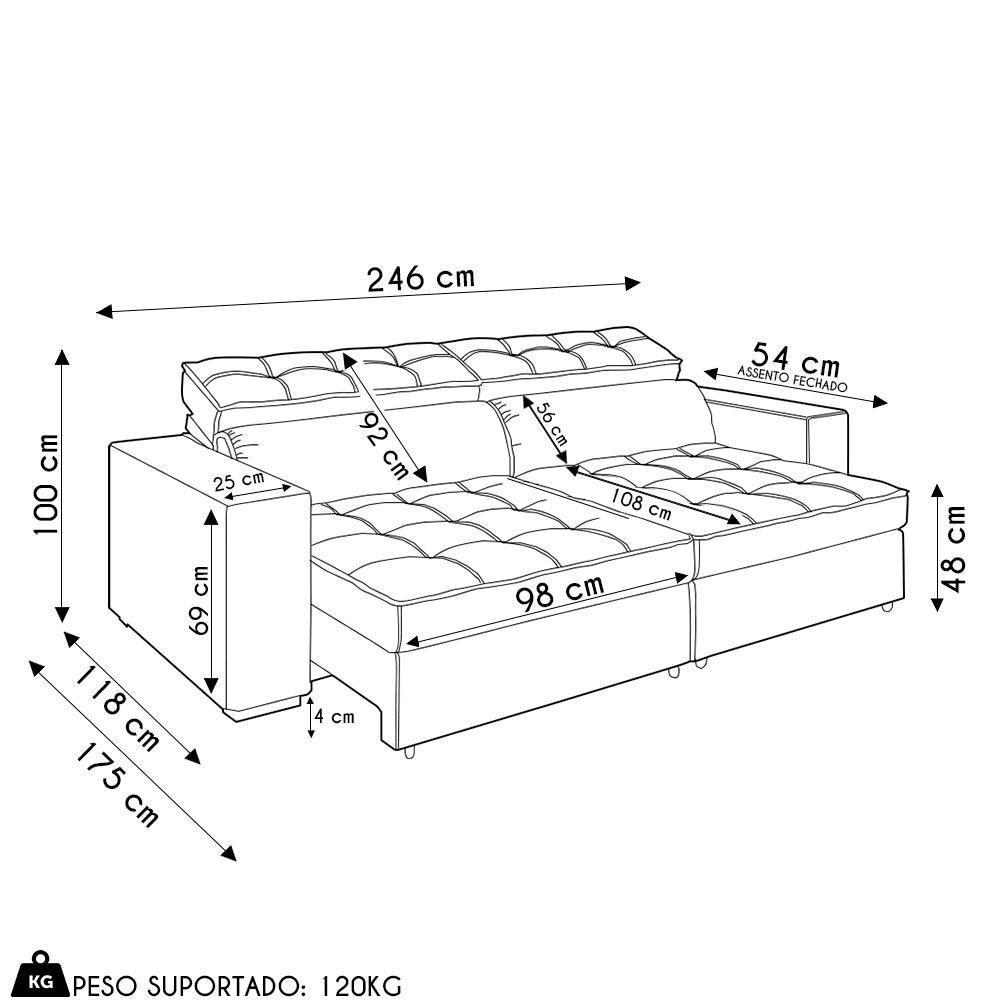 Sofá Retrátil Reclinável 3 Lugares 246cm Vick M22 Suede Bege - Mpozenato - 2