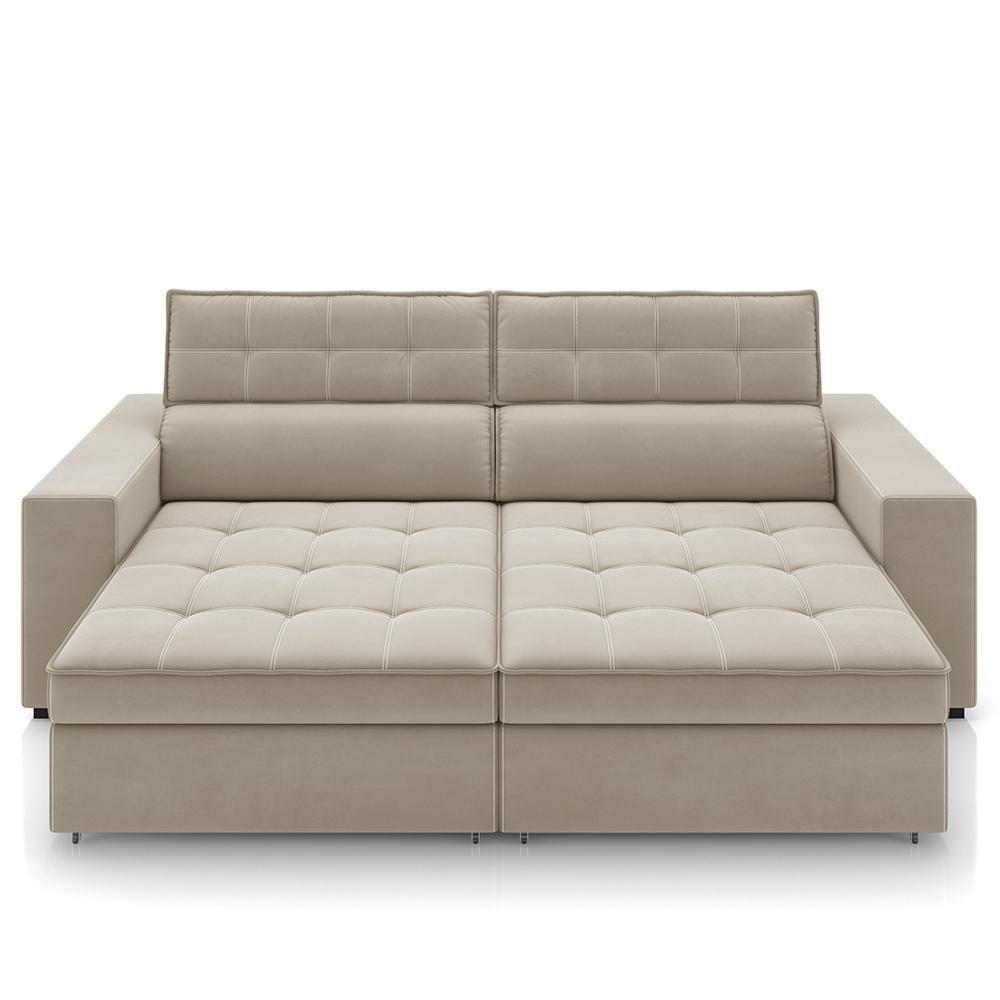Sofá Retrátil Reclinável 3 Lugares 246cm Vick M22 Suede Bege - Mpozenato - 3