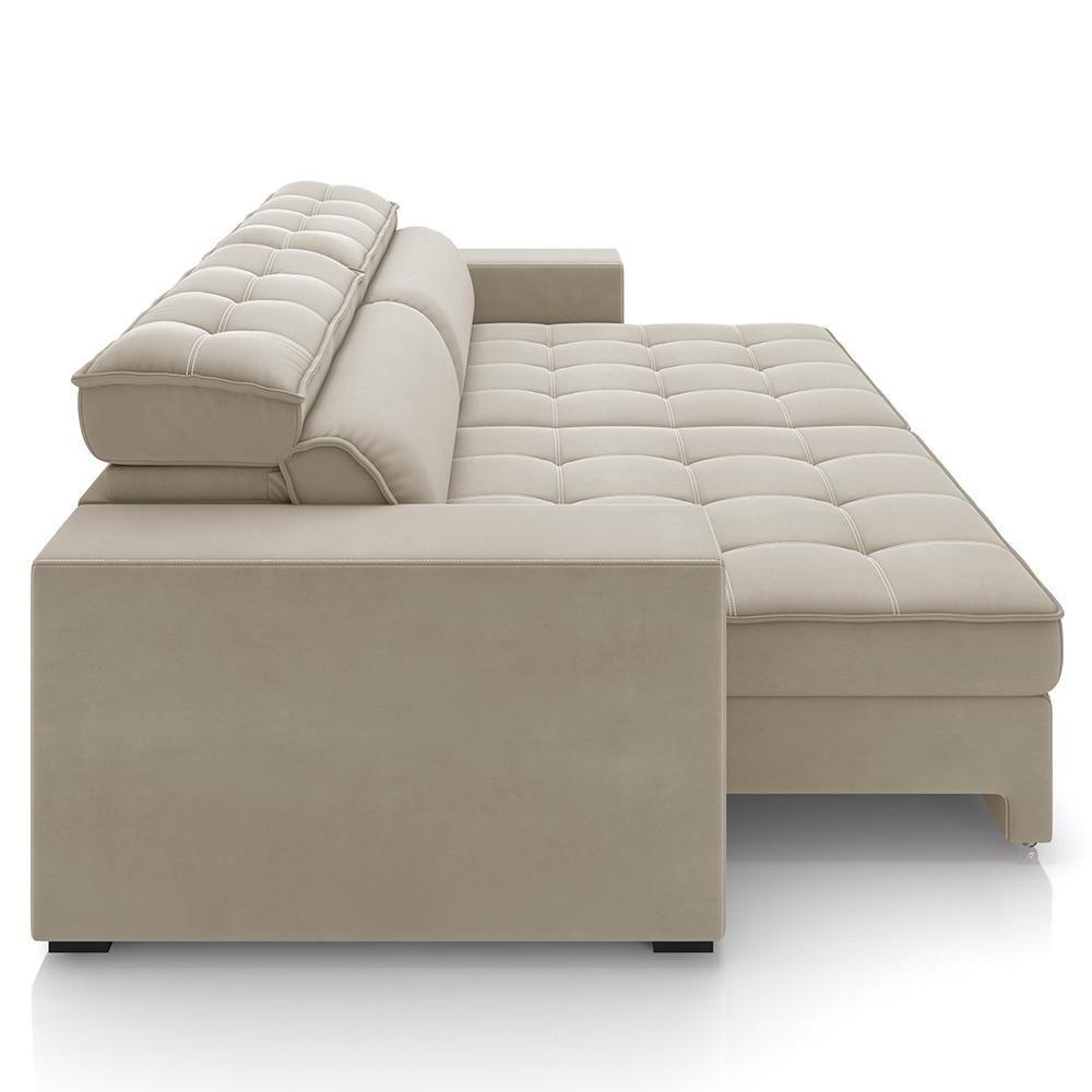 Sofá Retrátil Reclinável 3 Lugares 246cm Vick M22 Suede Bege - Mpozenato - 5