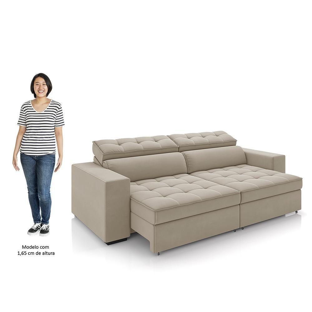 Sofá Retrátil Reclinável 3 Lugares 246cm Vick M22 Suede Bege - Mpozenato - 7