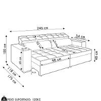 Sofá Retrátil Reclinável 3 Lugares 246cm Vick M22 Suede Bege - Mpozenato - 2