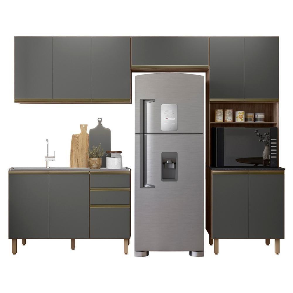 Armário De Cozinha 4 Peças E Pia 120cm Lita N03 Carvalho/grafite - Mpozenato - 1