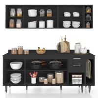 Armário De Cozinha Com Tampo Cp11 200cm Pérola Preto Z34 - Mpozenato - 5