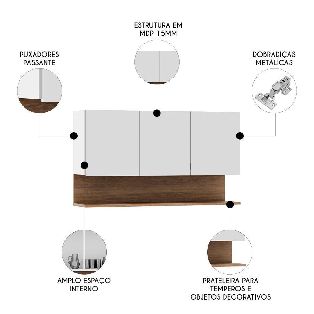 Armário De Cozinha Aéreo 118cm 3 Portas Duda Z34 Branco/freijó - Mpozenato - 3