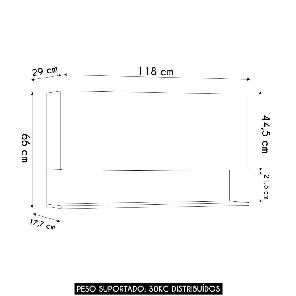 Armário De Cozinha Aéreo 118cm 3 Portas Duda Z34 Branco/freijó - Mpozenato - 4