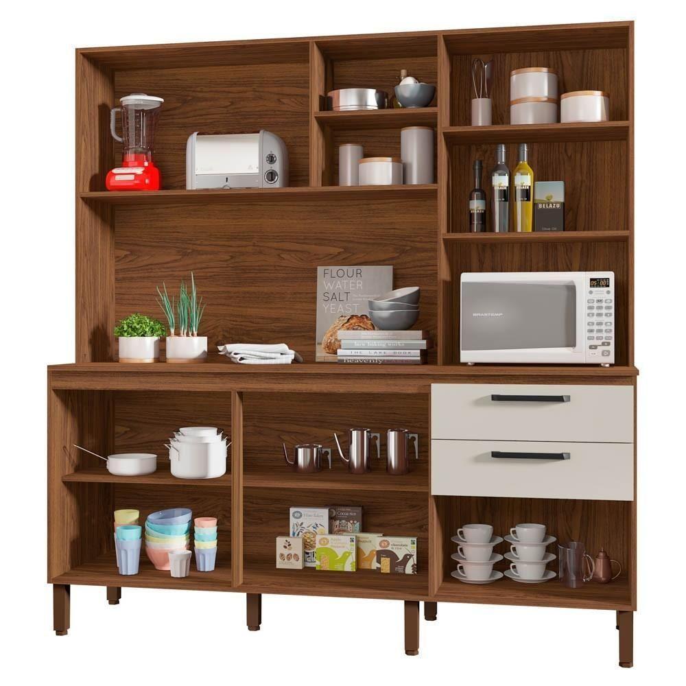 Armário De Cozinha Compacta 182cm Giga Balcão Com Tampo Z06 Nogueira/off White - Mpozenato - 3