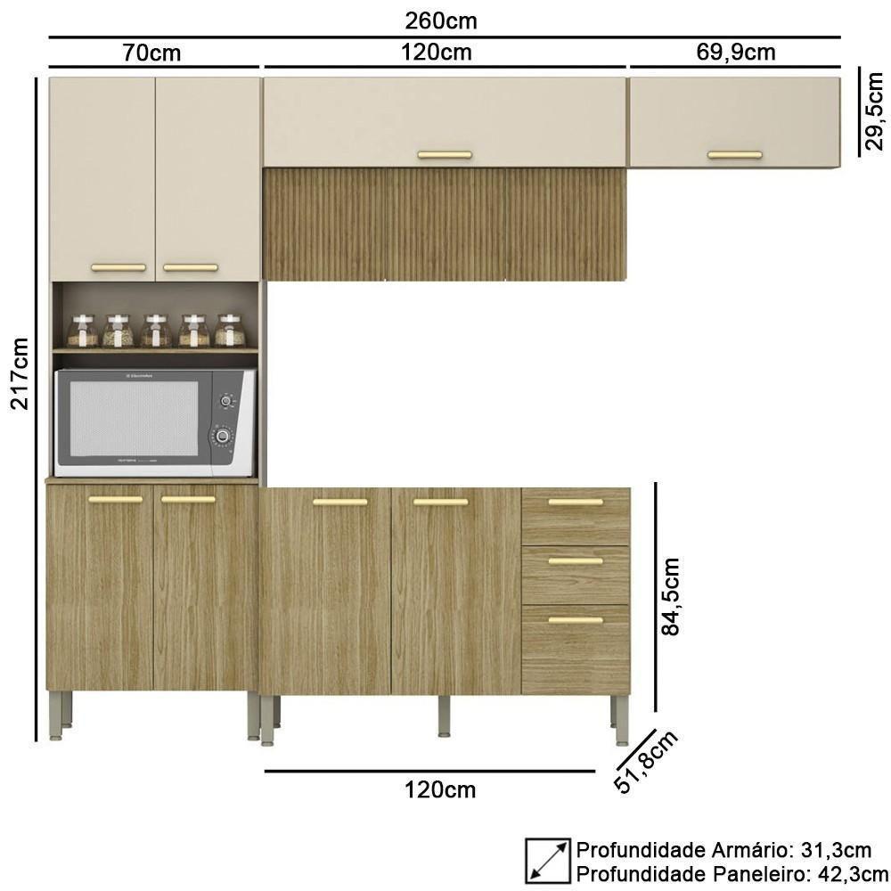 Armário De Cozinha 5 Peças Urban04 Balcão Sem Tampo 120cm Z06 Freijó/vanilla - Mpozenato - 4